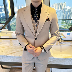 春秋韩版修身小西装外套一扣枪驳领时尚休闲西服A445-XZ9004杏色图片