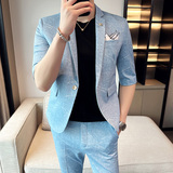 夏季七分袖小西装英伦修身中袖西服九分裤两件套A445-TZ8516-P200，男装西服套装，电商A445