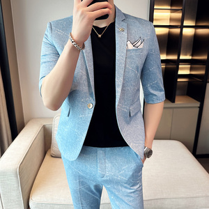 夏季七分袖小西装英伦修身中袖西服九分裤两件套A445-TZ8516-P200图片