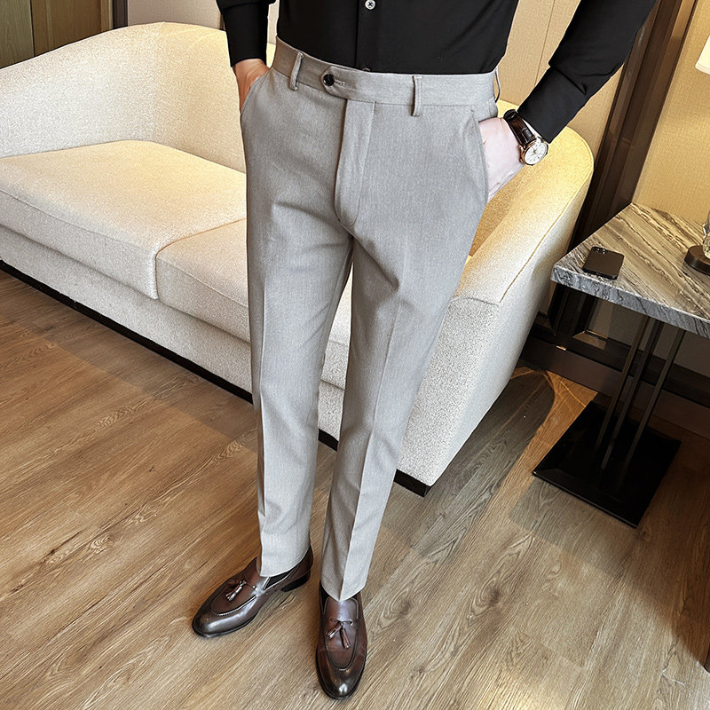 春秋新款高品质韩版修身纯色小脚裤时尚休闲西裤A445-XK9005浅咖，男装西裤，电商A445