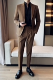 新款七色枪驳领高端西装一扣西服两件套焦糖A445-LJT9001-P200，男装西服，电商A445
