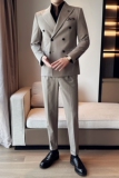 新款七色枪驳领高端西装双排扣西服两件套浅咖A445-LJT9003-P200，男装西服，电商A445
