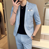 夏季七分袖小西装英伦修身中袖西服九分裤两件套A445-TZ8516-P200，男装西服套装，电商A445