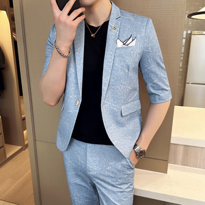 夏季七分袖小西装英伦修身中袖西服九分裤两件套A445-TZ8516-P200图片