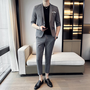 男士七分袖西服套装 修身中袖西装九分裤两件套 A445-TZ8511-P180图片