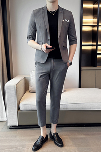 男士中袖西装套装 修身七分袖西服九分裤两件套 A445-TZ8511-P180图片