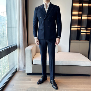 秋冬韩版修身小西装双排扣西服套装三件套黑色A445-SJT3611C-P250图片