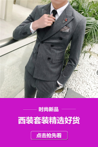 秋季新款韩版休闲小西装 高品质西服套装双排扣三件套 中灰色TZ16图片