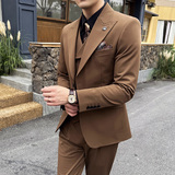新款七色枪驳领高端西装两粒扣西服三件套浅咖A445-SJT9002-P260，男装西服，电商A445