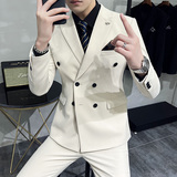 新款十个颜色韩版修身小西装西服套装三件套深蓝色SJT10-P275，男装西服套装，电商A445