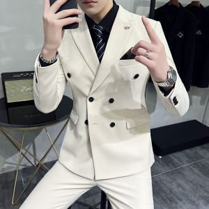 新款十个颜色 韩版修身小西装 西服套装三件套 深蓝色 SJT10-P275图片