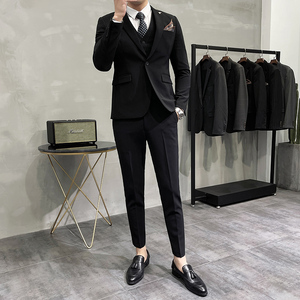长期做不断货#韩版纯色小西装西服套装结婚礼服全身蓝SJT009-P275图片
