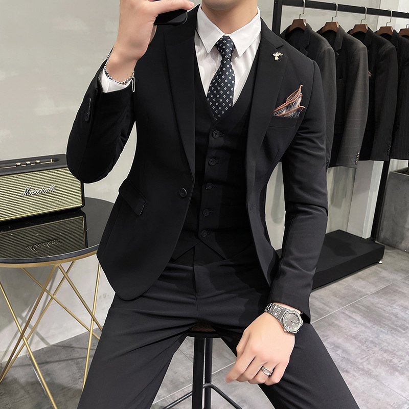长期做不缺货#韩版小西装西服套装结婚礼服三件套粉SJT009-P275,男装西服套装,电商A445