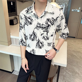 轻熟夏季男士宽松短袖衬衫时尚休闲七分中袖花衬衣A445-DK10-P65，男装T恤，电商A445