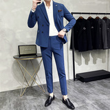 新款十色韩版休闲小西装西服套装两件套全身图淡青-LJT10-P210，男装西服套装，电商A445