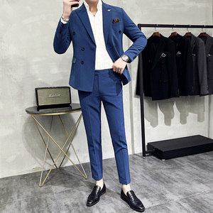 新款十色 韩版休闲小西装 西服套装两件套 全身图淡青-LJT10-P210图片