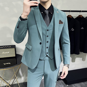 新款十个颜色 韩版休闲小西装 西服套装三件套 墨绿色-SJT09-P275图片