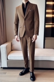 新款七色枪驳领高端西装两粒扣西服两件套焦糖A445-LJT9002-P200，男装西服，电商A445