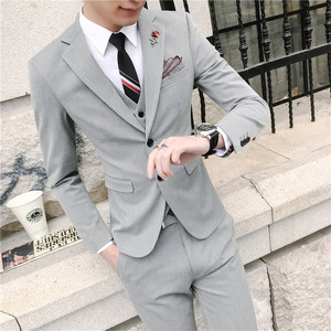 秋季新款韩版小西装 高品质西服套装  结婚礼服三件套 浅灰色TZ15图片