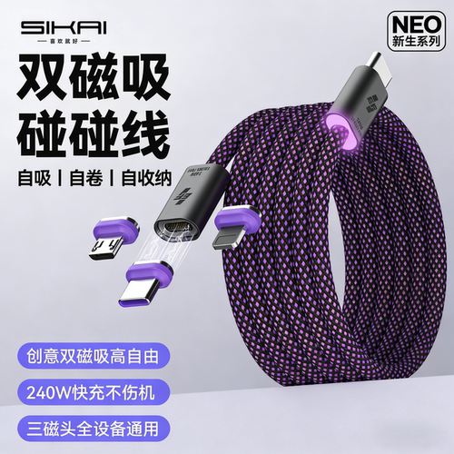 双磁吸贴贴数据线快充电碰碰线