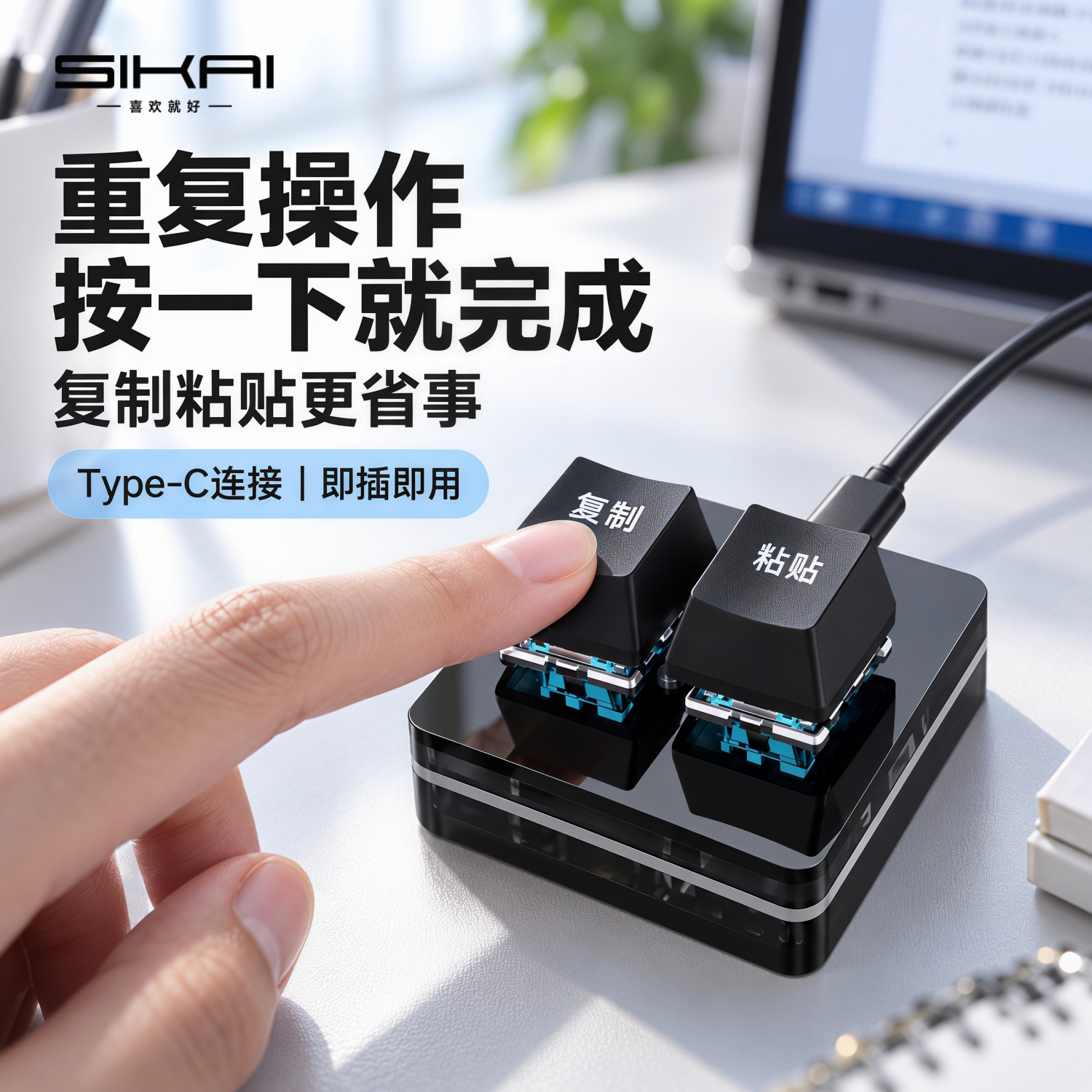 复制粘贴键盘自定义小键盘ctrlcv迷你2键键盘热插拔办公游戏一键密码机械按键typec接口黏贴键神器辅助