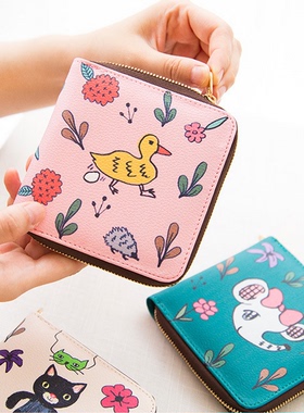 BENTOY 花花世界方钱包 可爱手绘动物零钱包 多动能卡包