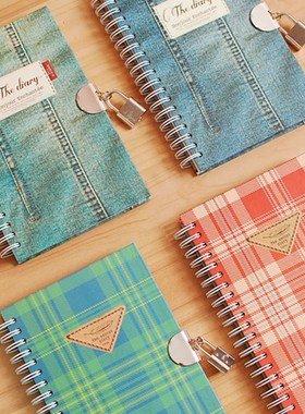 韩国正品 NANAL仿牛仔布 格子封面锁本 笔记本 盒装日记