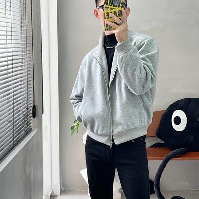 高级感灰色垫肩开衫宽松廓形短款