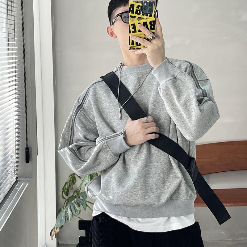 美式复古高街拉链设计感圆领卫衣男女春秋季宽松百搭打底上衣潮牌