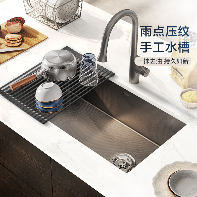 摩恩纳米手工大单槽厨房不锈钢洗菜盆台下盆压纹水槽加厚图片