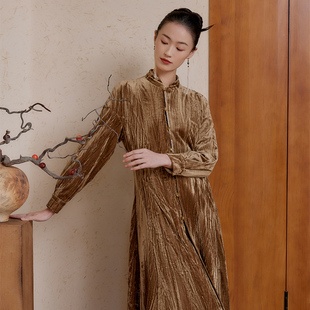 高级感设计款 岚羽丝绒连衣裙秋冬新款 生姜 11342910A 闪购价