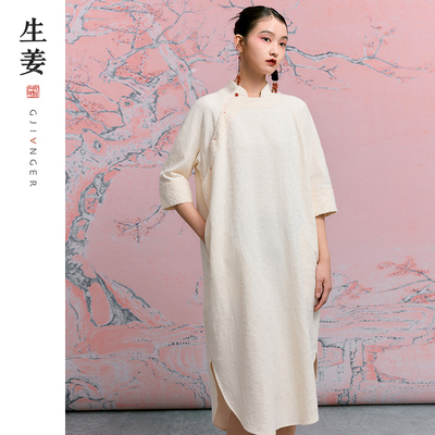 生姜新中式斜襟改良中式连衣群