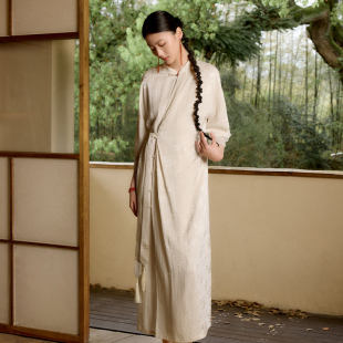 新款 夏季 生姜新中式 改良斜襟系带简约连衣裙11421204C 闪购价