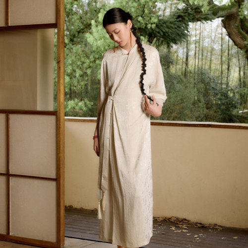 【闪购价】生姜新中式夏季新款改良斜襟系带简约连衣裙11421204C