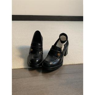 惠东县大岭裕航鞋店牛皮版~复古山茶花圆头高跟乐福鞋通勤气质单