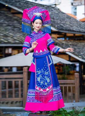 新款三月三壮族服装长裙成人女广西少数民族服饰盛装刺绣演出套装