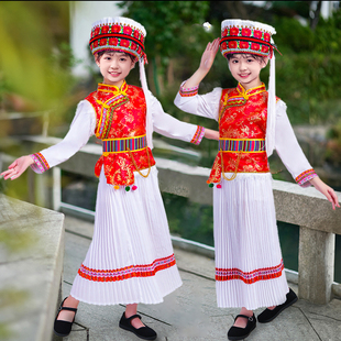 白族儿童服装女童56个民族服饰云南大理葫芦丝舞蹈演出套装