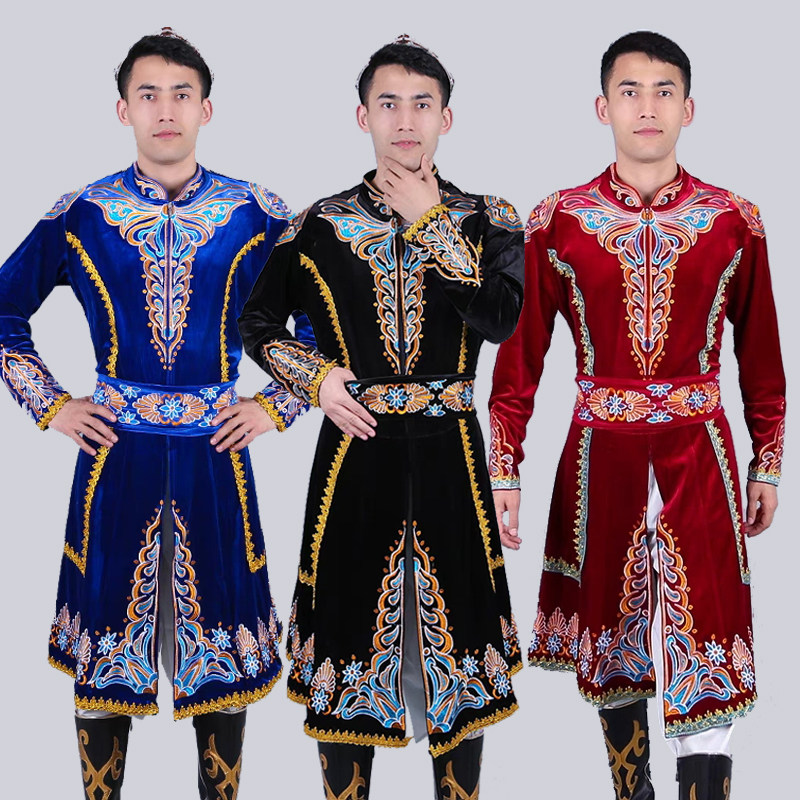 少数民族舞蹈服男士新疆学生艺考表演服维族哈萨克族舞蹈长款马甲