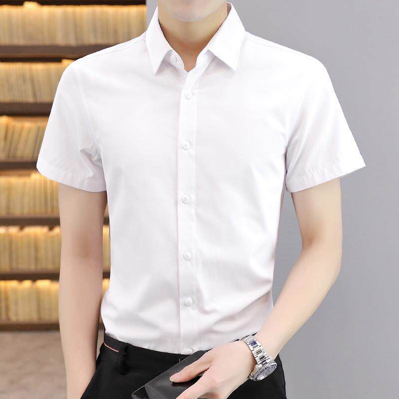 2025衬衫男士短袖夏季工装白色衬衣商务正装纯色职业半袖黑寸免烫