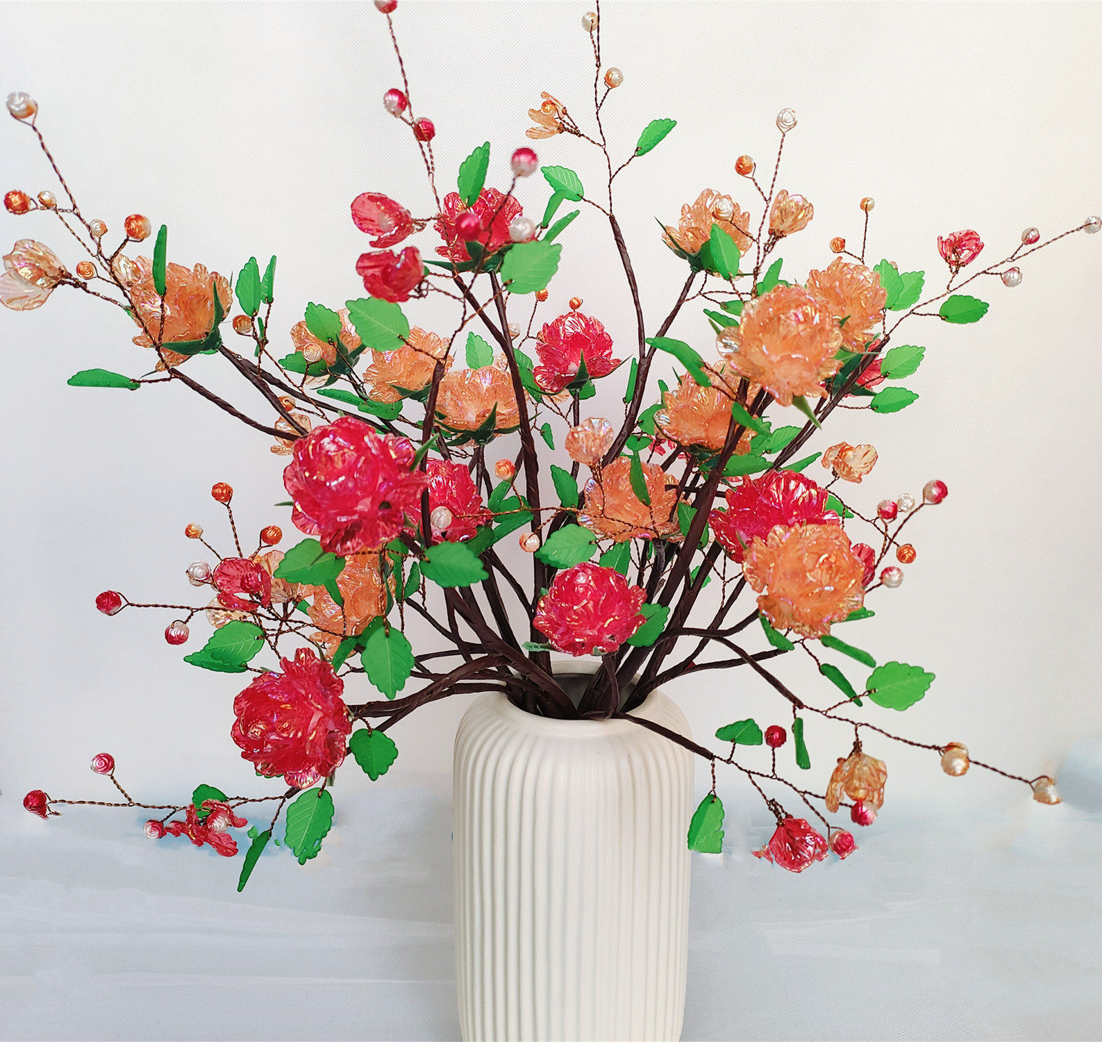 炫彩玫瑰花手工串珠DIY材料包散珠子家居摆件不含花瓶自己做