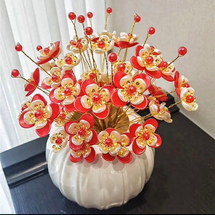 抖音爆款开心芙蓉花材料串珠花散珠子不含花瓶