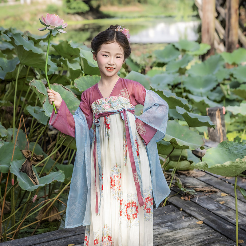 儿童汉服女童连衣裙春秋2025中国风古装日常改良古风公主齐胸唐装