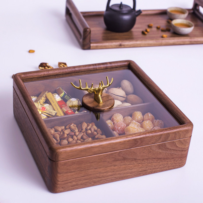 黑胡桃木坚果盒实木质分格带玻璃盖糖果干果盒中式过年水果瓜子盘在类目 餐饮具, 餐具, 果盆/果盘/果篮中 - 来自Buy2taobao.com提供专业的淘宝代购服务