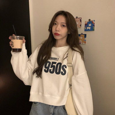 MINETTE美式复古短款卫衣女春秋薄款韩版宽松ins潮流百搭长袖上衣