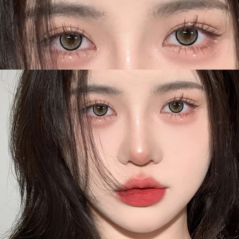 清日小记黑灰美瞳半年抛2片装大小直径不伤眼官网隐形眼镜女EJLK