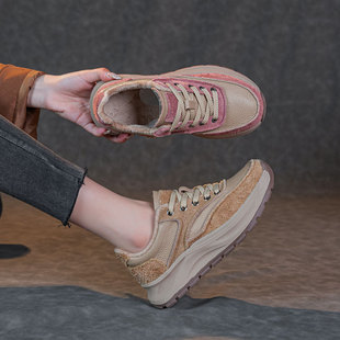 真皮大码女鞋冬季加绒鞋子女2025新款头层牛皮阿甘鞋厚底休闲棉鞋