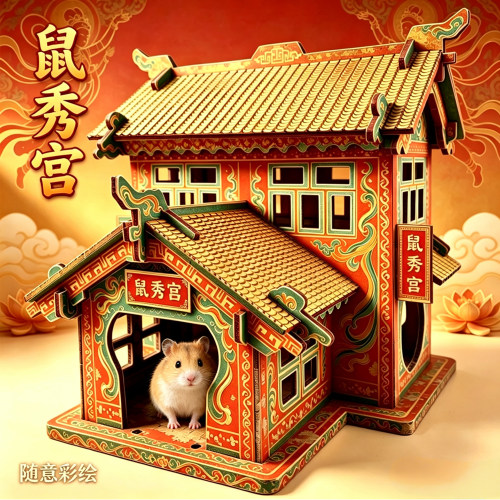 仓鼠中式别墅房屋基础笼楼梯玩具金丝熊爬梯互动小宠窝鼠秀宫围栏