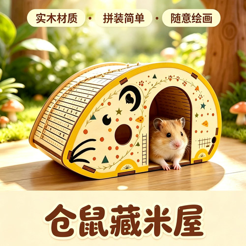 实木仓鼠玩具藏米屋房屋爬架楼躲避互动运动小宠金丝熊别墅DIY