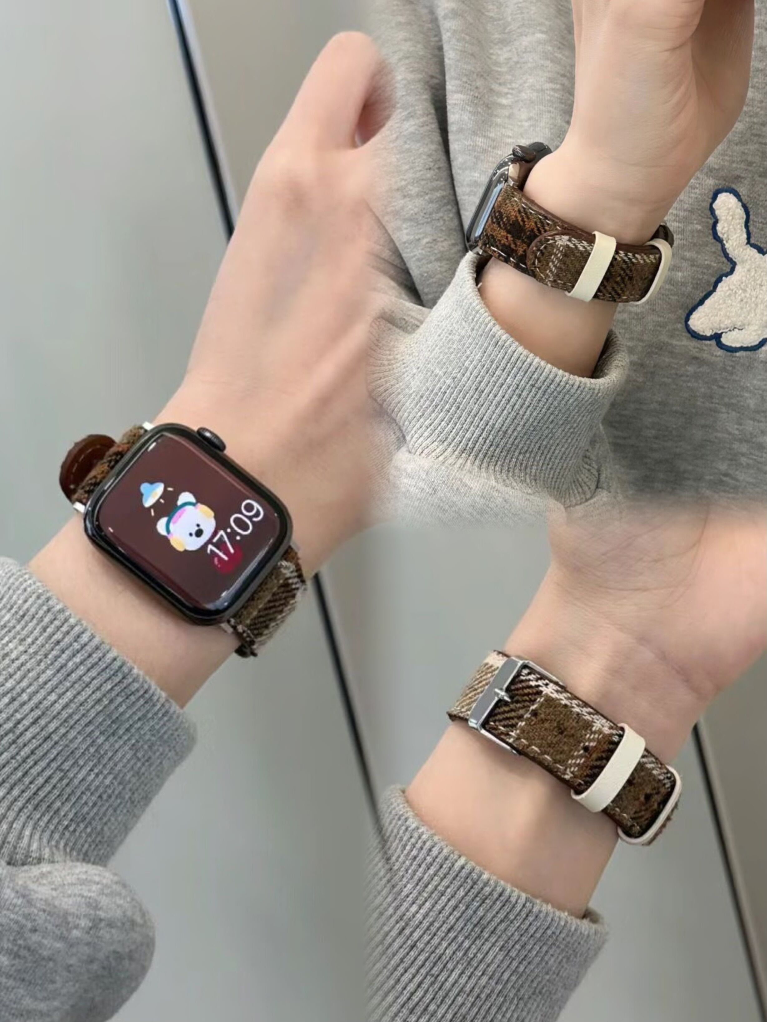 适用apple watch9表带苹果手表s8格纹千鸟格秋冬款毛呢iwat