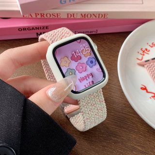 适用apple watch8表带iwatch7尼龙撞色表带苹果手表s6/se2代/ultra双色编织弹力透气41/45mm运动夏季男女新款